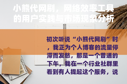 小熊代网刷，网络效率工具的用户实践与市场现象分析
