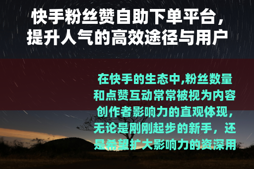 快手粉丝赞自助下单平台，提升人气的高效途径与用户实践