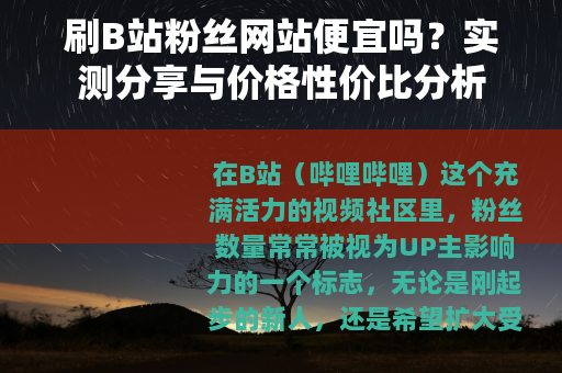 刷B站粉丝网站便宜吗？实测分享与价格性价比分析