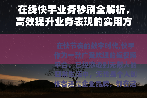 在线快手业务秒刷全解析，高效提升业务表现的实用方法与技巧