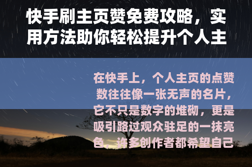 快手刷主页赞免费攻略，实用方法助你轻松提升个人主页人气