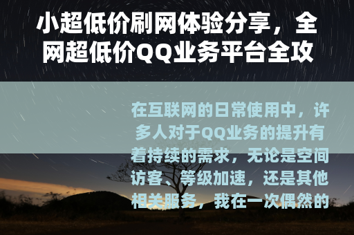 小超低价刷网体验分享，全网超低价QQ业务平台全攻略