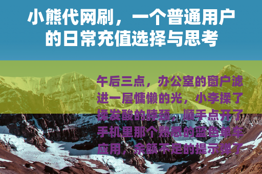 小熊代网刷，一个普通用户的日常充值选择与思考
