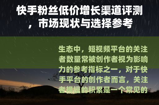 快手粉丝低价增长渠道评测，市场现状与选择参考