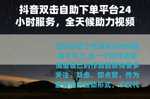 抖音双击自助下单平台24小时服务，全天候助力视频互动增长策略