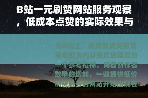 B站一元刷赞网站服务观察，低成本点赞的实际效果与社区反应