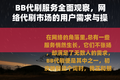 BB代刷服务全面观察，网络代刷市场的用户需求与操作方式