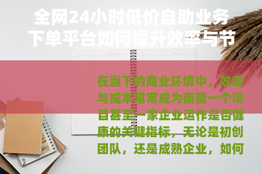全网24小时低价自助业务下单平台如何提升效率与节省成本