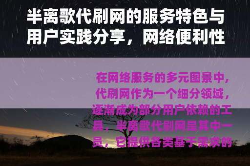 半离歌代刷网的服务特色与用户实践分享，网络便利性与体验观察