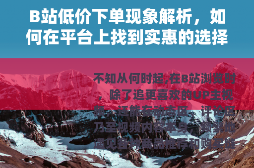 B站低价下单现象解析，如何在平台上找到实惠的选择