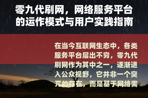 零九代刷网，网络服务平台的运作模式与用户实践指南