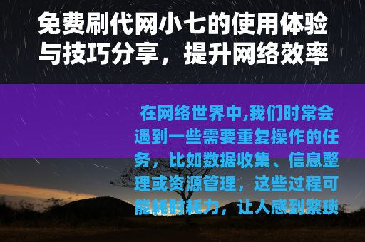 免费刷代网小七的使用体验与技巧分享，提升网络效率的实用方法