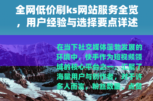 全网低价刷ks网站服务全览，用户经验与选择要点详述