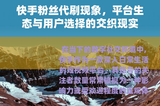 快手粉丝代刷现象，平台生态与用户选择的交织现实