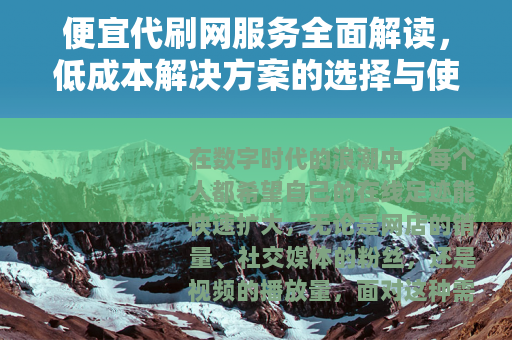 便宜代刷网服务全面解读，低成本解决方案的选择与使用