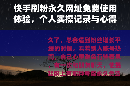 快手刷粉永久网址免费使用体验，个人实操记录与心得分享