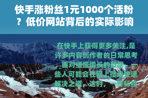 快手涨粉丝1元1000个活粉？低价网站背后的实际影响分析