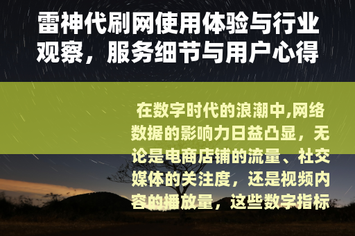 雷神代刷网使用体验与行业观察，服务细节与用户心得分享