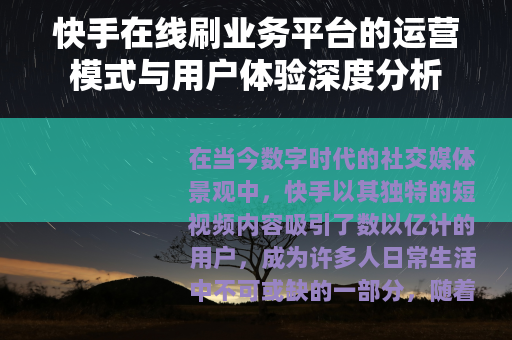 快手在线刷业务平台的运营模式与用户体验深度分析