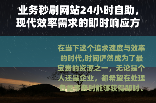 业务秒刷网站24小时自助，现代效率需求的即时响应方案