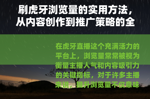 刷虎牙浏览量的实用方法，从内容创作到推广策略的全方位指南