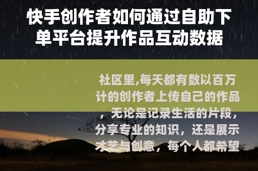 快手创作者如何通过自助下单平台提升作品互动数据