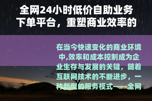 全网24小时低价自助业务下单平台，重塑商业效率的智能工具