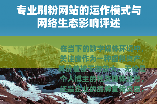 专业刷粉网站的运作模式与网络生态影响评述