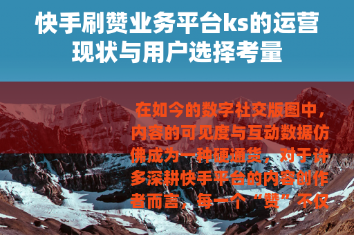 快手刷赞业务平台ks的运营现状与用户选择考量