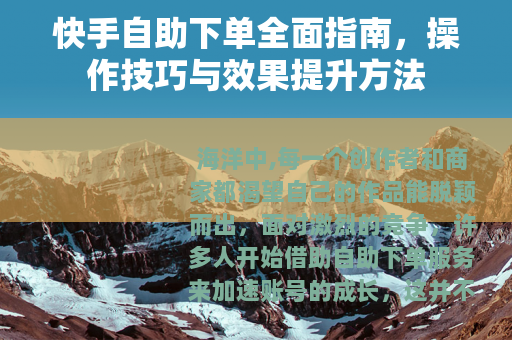快手自助下单全面指南，操作技巧与效果提升方法