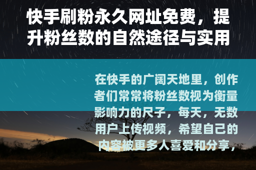快手刷粉永久网址免费，提升粉丝数的自然途径与实用建议