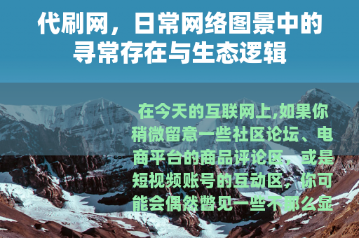 代刷网，日常网络图景中的寻常存在与生态逻辑