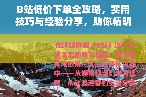 B站低价下单全攻略，实用技巧与经验分享，助你精明消费省更多