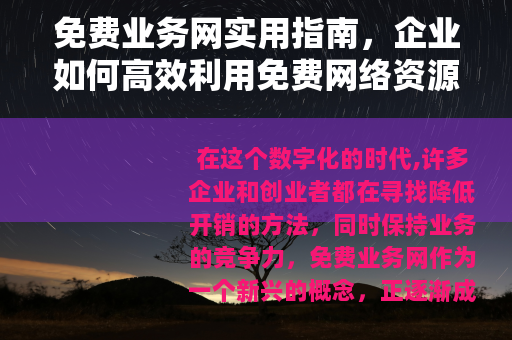 免费业务网实用指南，企业如何高效利用免费网络资源提升运营效能