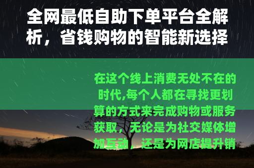全网最低自助下单平台全解析，省钱购物的智能新选择