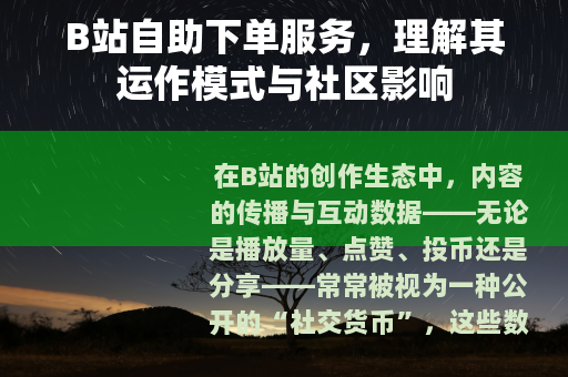 B站自助下单服务，理解其运作模式与社区影响