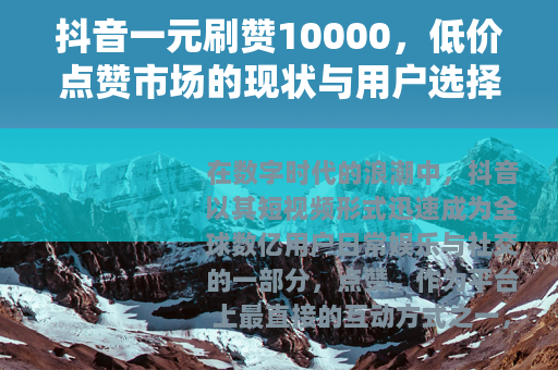 抖音一元刷赞10000，低价点赞市场的现状与用户选择分析