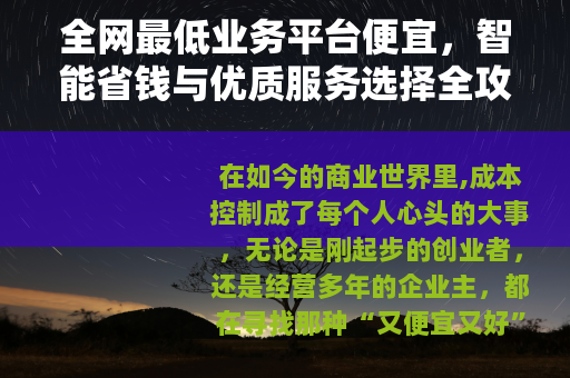 全网最低业务平台便宜，智能省钱与优质服务选择全攻略