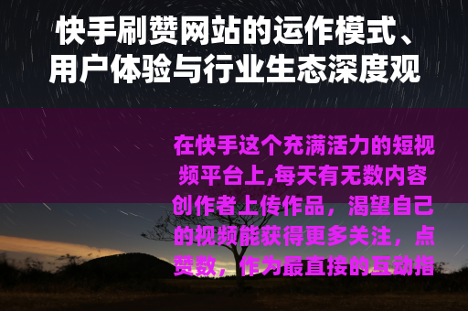 快手刷赞网站的运作模式、用户体验与行业生态深度观察