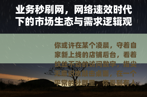业务秒刷网，网络速效时代下的市场生态与需求逻辑观察