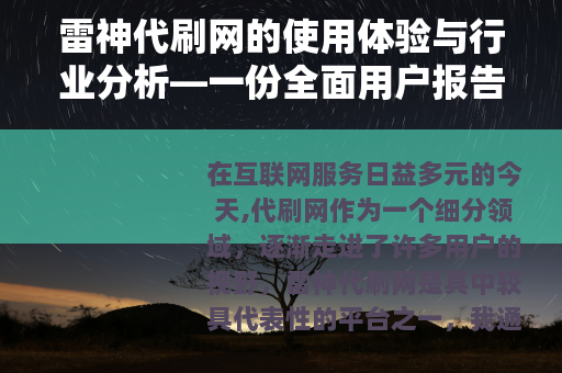 雷神代刷网的使用体验与行业分析—一份全面用户报告