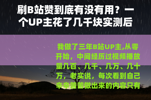 刷B站赞到底有没有用？一个UP主花了几千块实测后的真心话