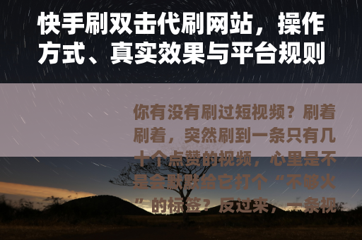 快手刷双击代刷网站，操作方式、真实效果与平台规则深度剖析