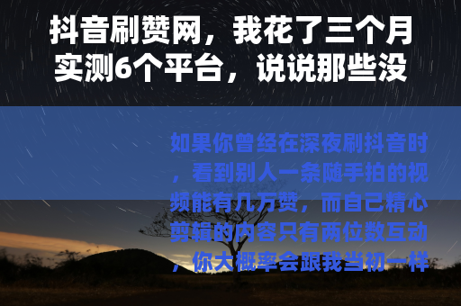 抖音刷赞网，我花了三个月实测6个平台，说说那些没人敢讲的真话