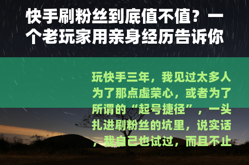 快手刷粉丝到底值不值？一个老玩家用亲身经历告诉你背后的代价
