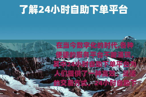了解24小时自助下单平台