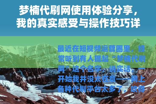 梦楠代刷网使用体验分享，我的真实感受与操作技巧详解