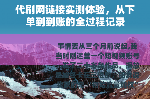 代刷网链接实测体验，从下单到到账的全过程记录