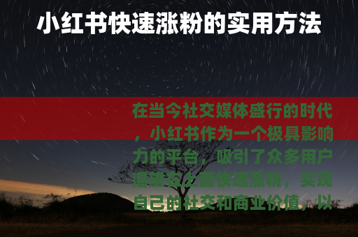 小红书快速涨粉的实用方法