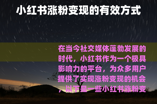 小红书涨粉变现的有效方式